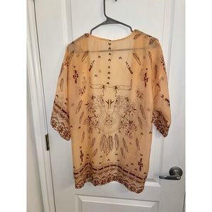 Peach Kimono shawl with steer head